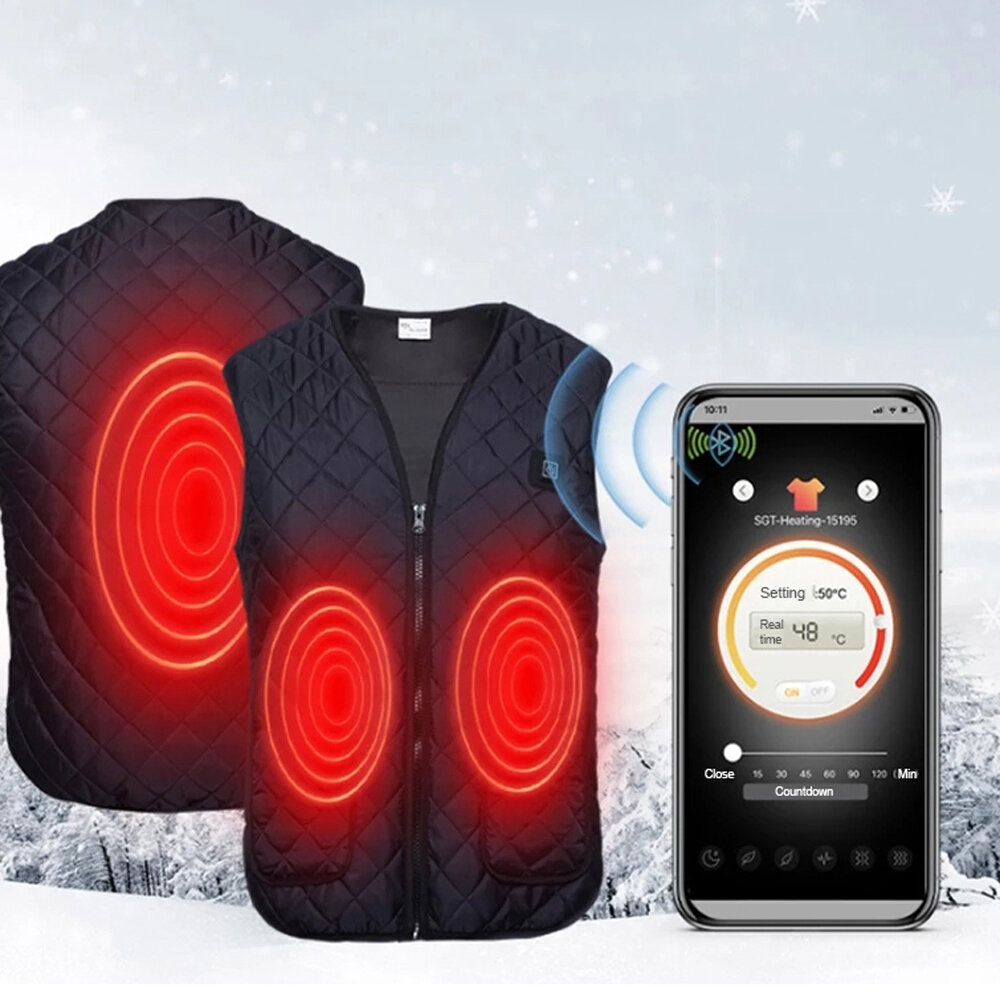TENGOO Smart Heated Vest Bluetooth APP Control 5-Gears USB Electric Thermal Jackets 3-Places Heating Winter Warm Vest Heat Outdoor Clothing