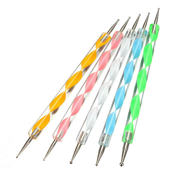 5Pcs 2 Ways Color Nail Art Dotting Marbleizing Paint Pen