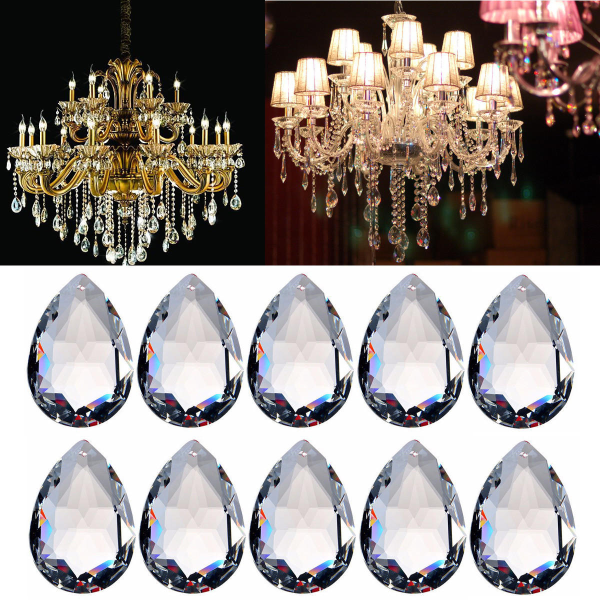 10 Clear Teardrop Chandelier Glass Hanging Replacement Crystals Prisms Drops