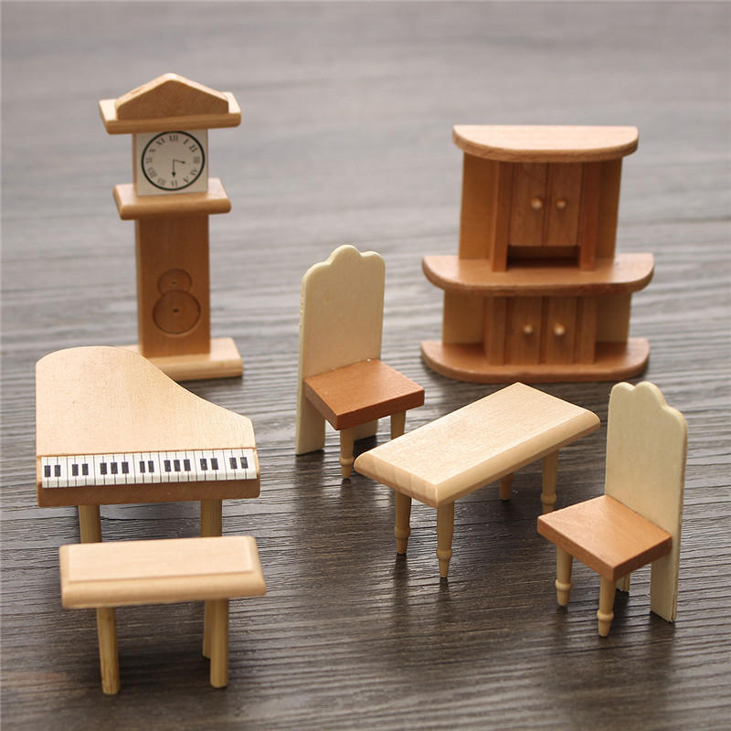 New 29 Pcs 1:24 Scale Dollhouse Miniature Unpainted Wooden Furniture Model Suite