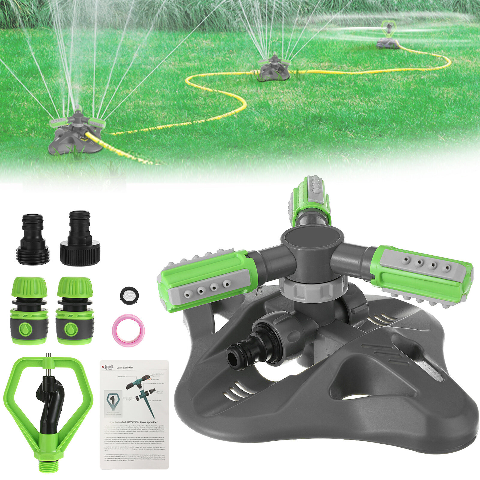 JOYXEON 360° Rotating 3 Arm Lawn Sprinkler Set za $18.99 / ~80zł