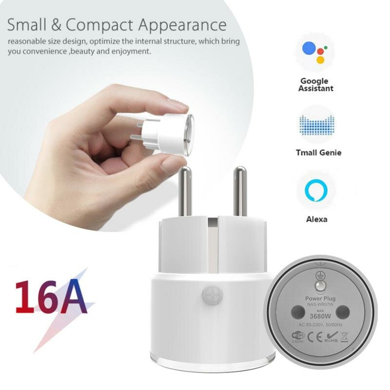 16A Tuya Mini Smart Plug WiFi Smart Socket FR Plug Type Power Monitor Draadloze bediening Compatibel