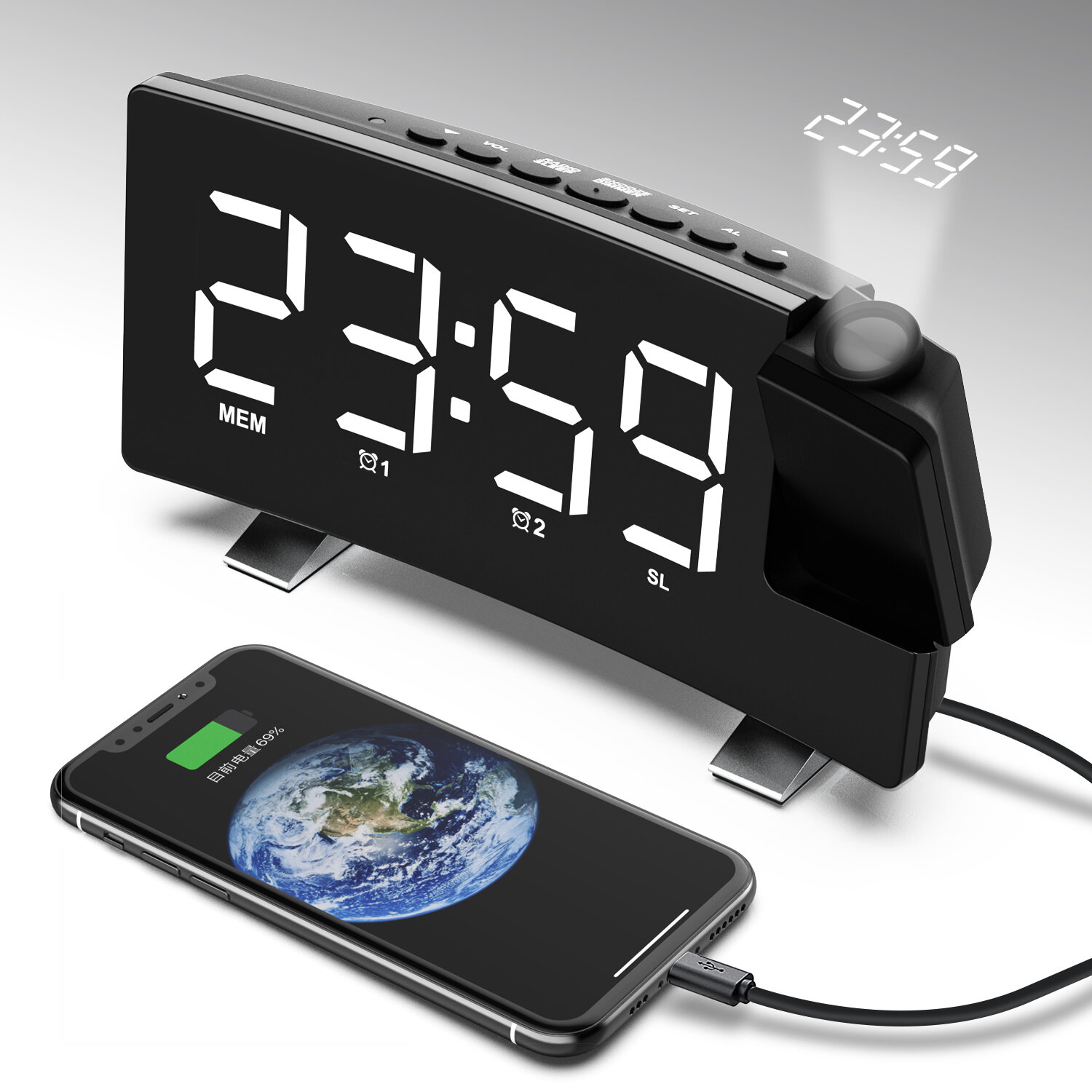 Rechargeable Mirror Digital Alarm Clock Coupon Price (30.99 USD)