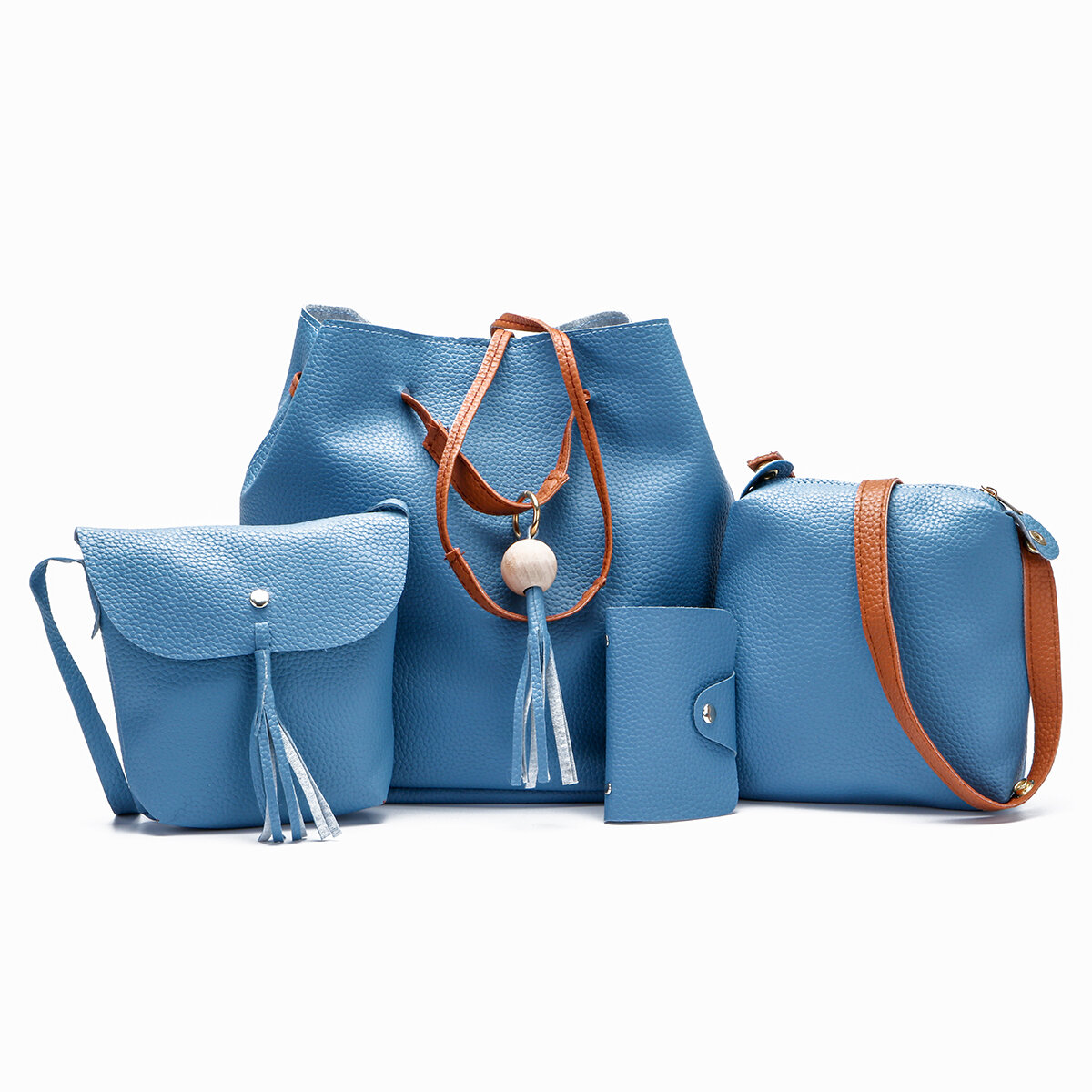 Fashion 4Pcs Litchi PU Leather Large Capacity Crossbody Bag Shoulder Bag Messenger Bag Coin Phone Bag Purse