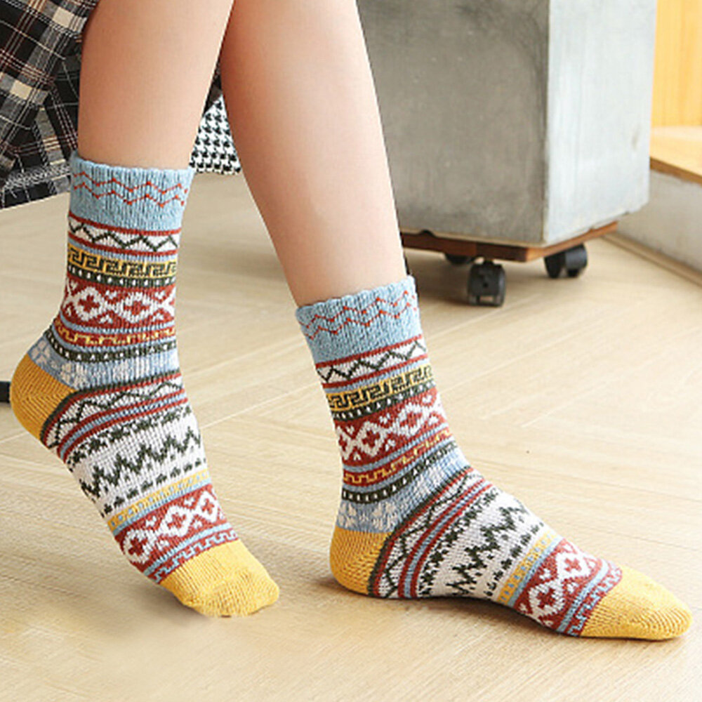 5 paar dames wol katoen verdikte geometrische gestreepte stippenpatroon ademende warmte sokken buis 
