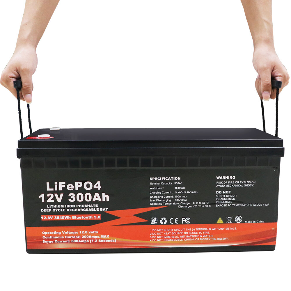 [EU Direct] FUYUE 12V 300Ah Batería LifePO4 Bluetooth5.0 3840Wh Energía Solar de Almacenamiento Batería de Litio-Ion para Camping Casa Rodante Barcos Motor Solar de Pesca Fuera de Red