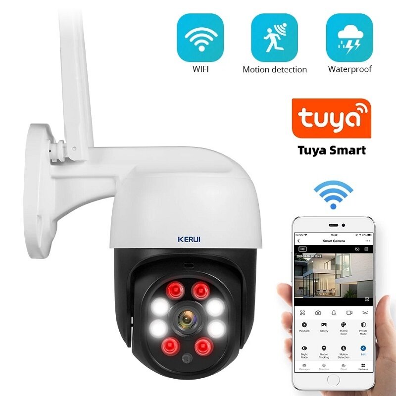 KERUI 1080P 3MP 2MP Tuya Smart PTZ WiFi IP Wireless Camera 4X Zoom Dome Camera Outdoor Home Security