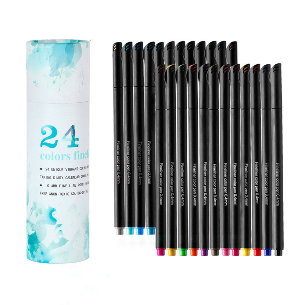 24 kleuren 0,4 mm haaklijnpen Finelinerpennen Gekleurde aquarel markeerstiftset met kartonnen verpak