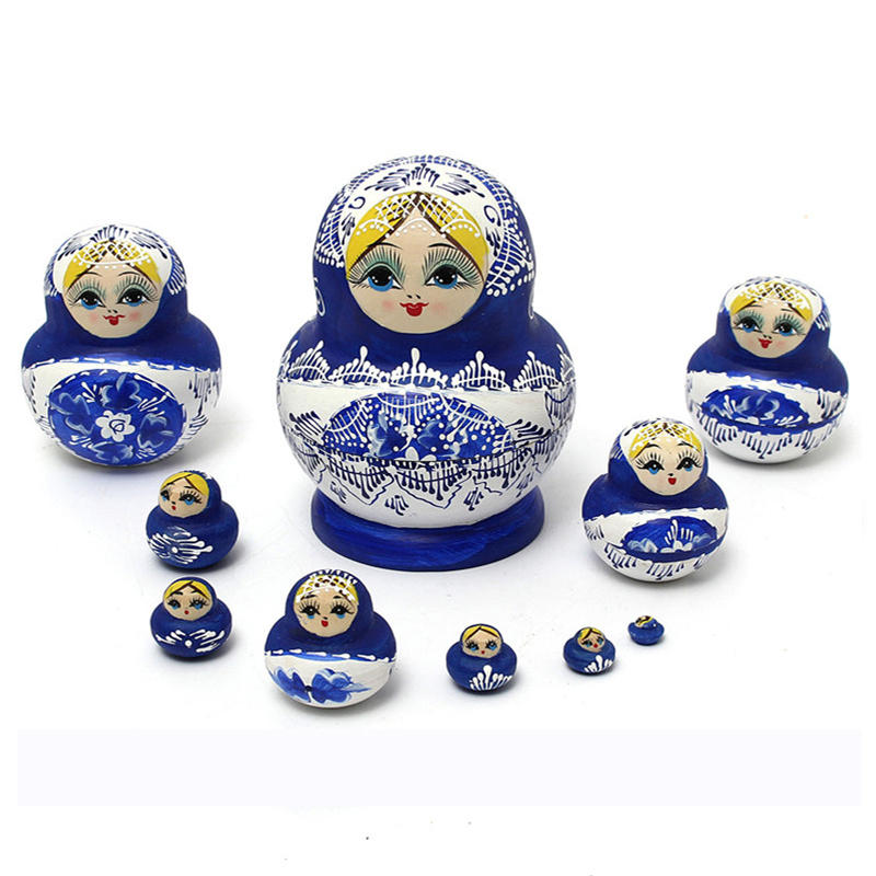 10pcs Wooden Russian Hand Painted Nesting Dolls Babushka Matryoshka Gift