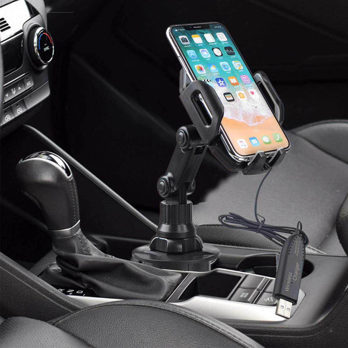 

Bakeey Universal Car Mount 360° Adjustable Cup Holder Cradle Wireless Charger for iPhone 12 for Samsung Galaxy Note S20