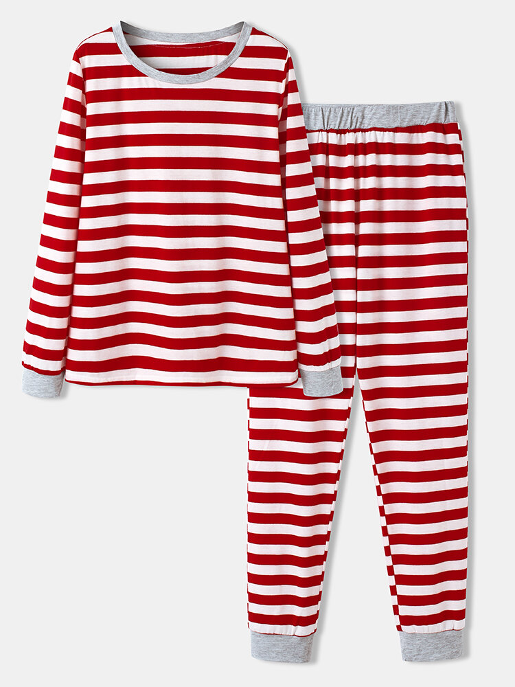 

Women Christmas Style Calssic Striped Graphics Long Sleeve Pullover Elastic Waist Jogger Pants Home Pajama Set