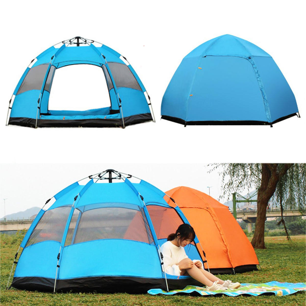 5-8 personnes automatique pop-up instantanée grande tente imperméable à l'eau de camping en plein air famille UV parasol abri