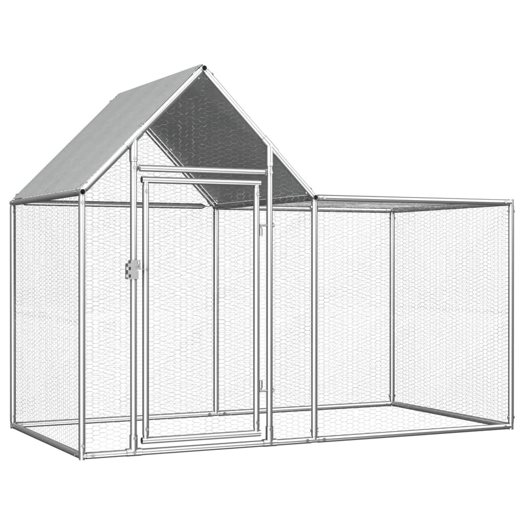 [EU Direct] vidaxl 144553 Outdoor Chicken Coop 2x1x1.5 m Galvanised Steel House Cage Foldable Puppy Cats Sleep Metal Pla