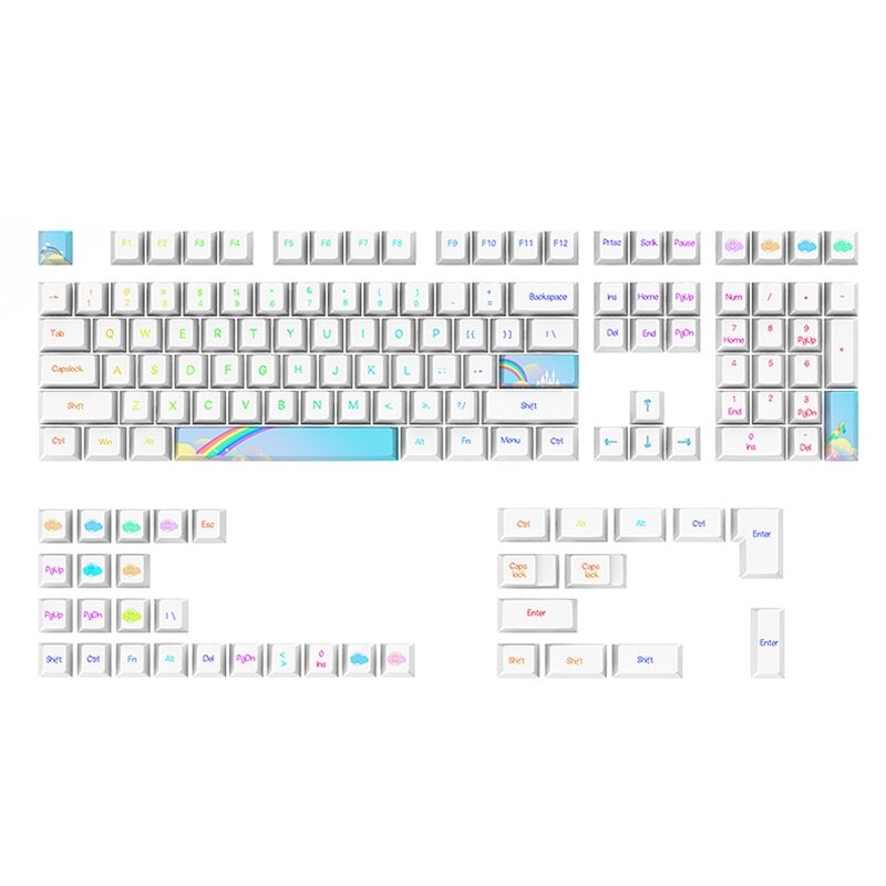 

130 Keys Rainbow Theme PBT Keycap Set Cherry Profile Sublimation Keycaps for Mechanical Keyboards
