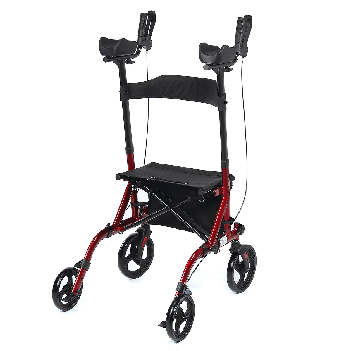 4 Wheel Seat Rolling Walker Chair Rollator Foldable Adjustable Elderly Aid Backrest