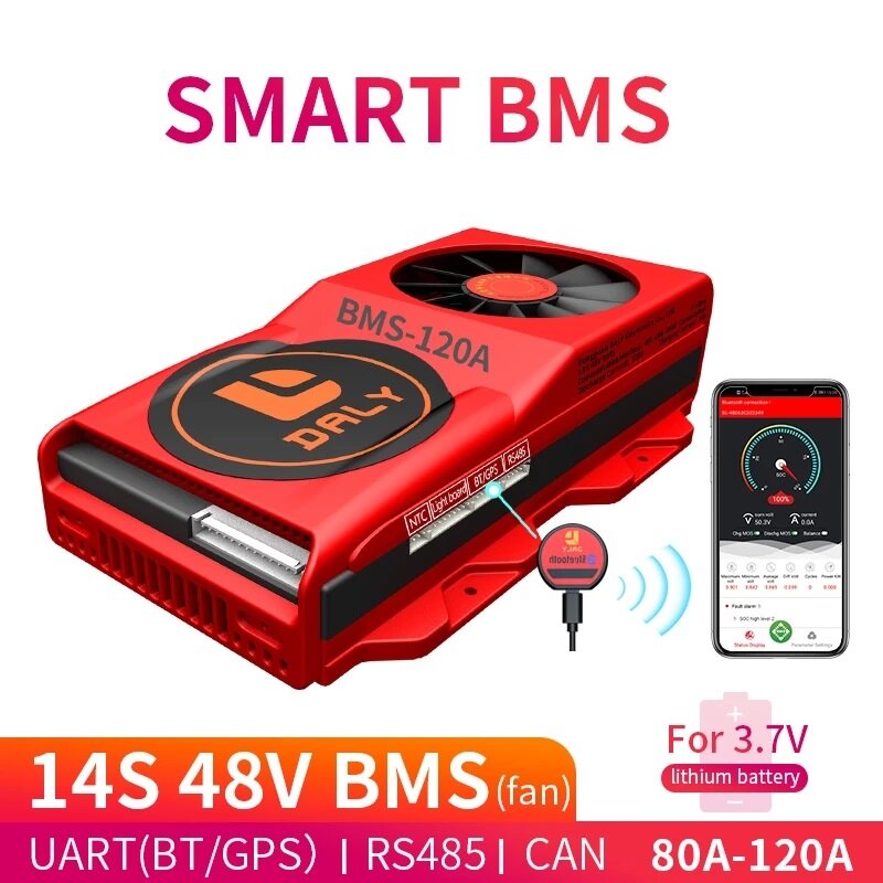 

DALY BMS 14S 48V 80A 100A 120A 18650 Smart BMS Bluetooth 485 to USB Device NTC UART Software Togther Lion LiFepo4 Batter