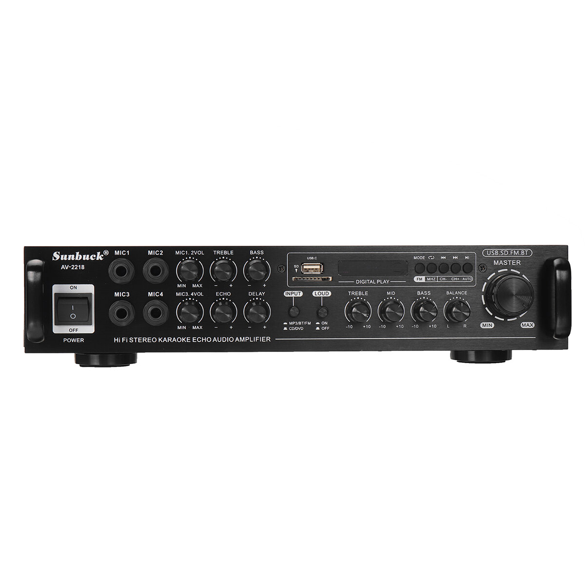 Sunbuck AV-2218 Audio Power Amplifier AC 110V 220V DC12V Bluetooth Karaoke Amplifier HIFI Home Theater Amplifier for Car