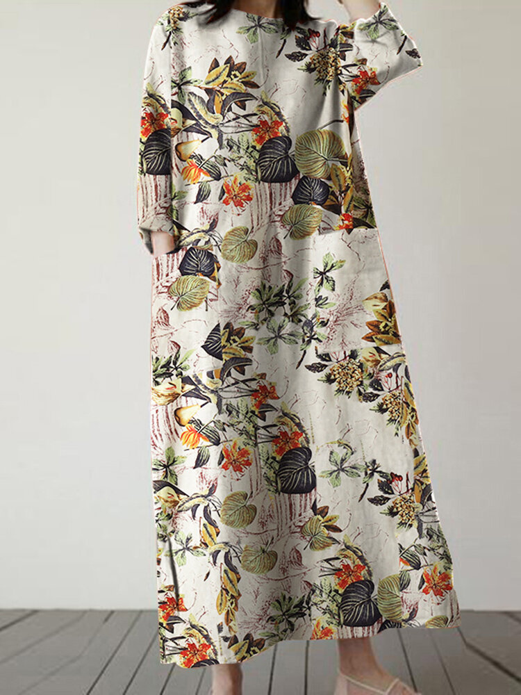 Allover bloemenprint jurk met split en ronde hals