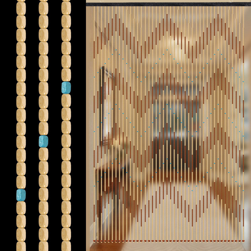 

90x195cm 41 Line Wooden Bead String Door Curtain Blinds Fly Screen For Porch Bedroom Living Room Bathroom