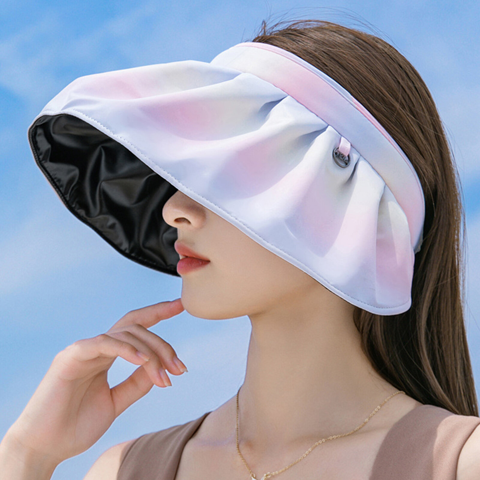 Jassy Women's Acrylic Outdoor Leisure Vacation UV Protection Top Hat Rainbow Gradient Shell Hat Sun 