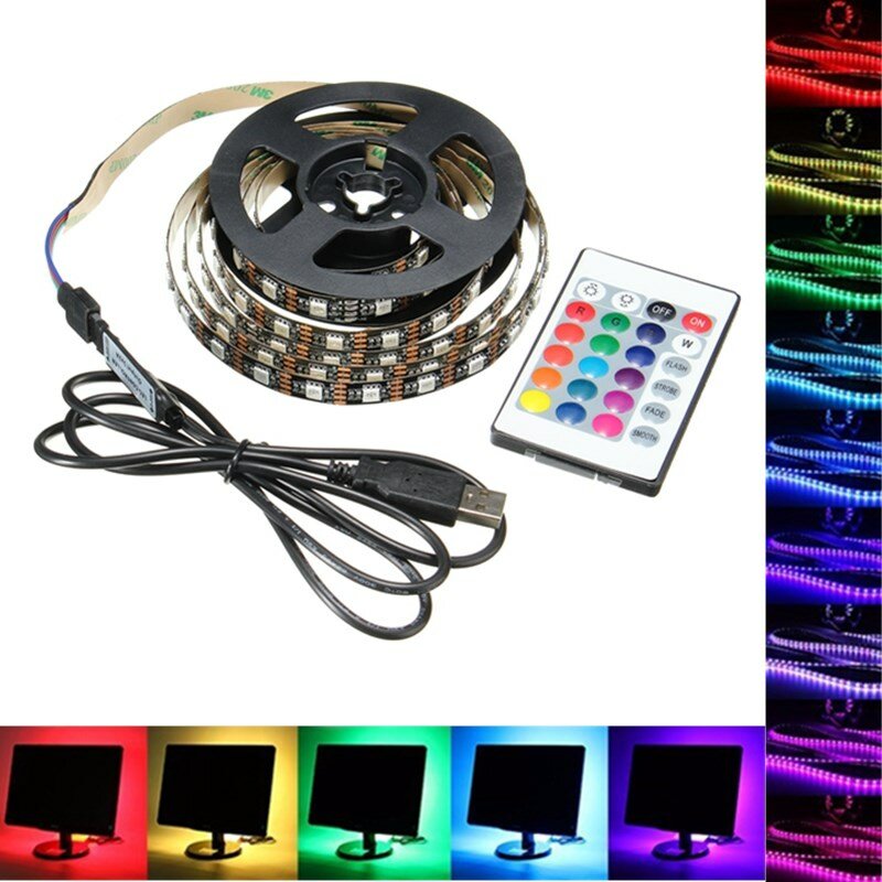 1M 2M 3M 4M USB 5V 5050 60SMD / M RGB LED Strip Light TV Backlilghting Kit + 24Key afstandsbediening