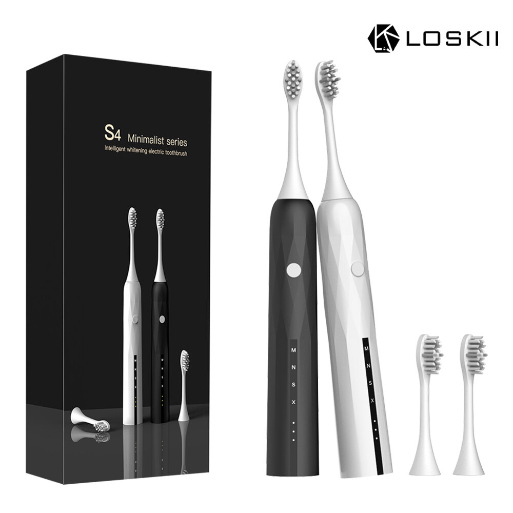 Loskii S4 Elektrische tandenborstel IPX7 Waterproof Sonic USB oplaadbare tand Wasbare tandenborstel 