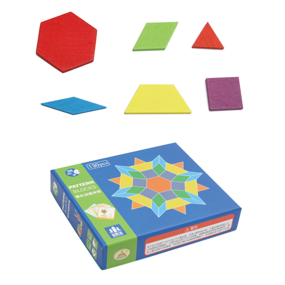154Pcs Wooden Puzzle Blocks Set Wooden Pattern Blocks Geometric Shape Puzzle Tangram Montessori Toys