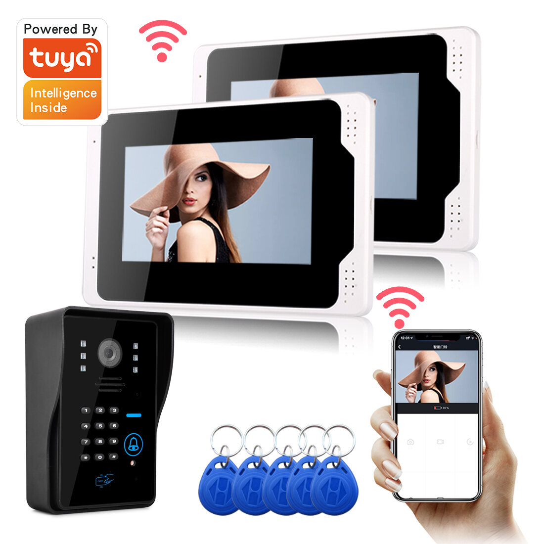 Ennio 701MJIDS12 Tuya APP Remote Unlock Visuele Intercom 7 Inch 1080P Monitor Wifi Video Deurbel Deu