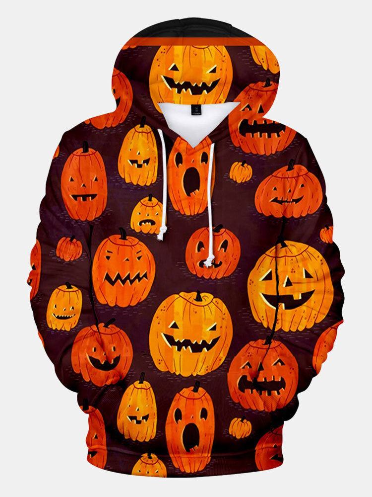 Mens Halloween Pumpkin Cartoon Casual Hoodies
