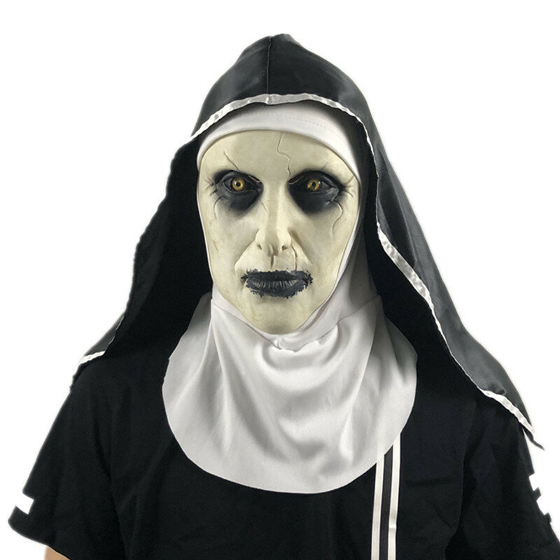 

Halloween Scared Female Ghost Headgear Nun Horror Valak Scary Latex Mask Party Trick Props With Headscarf