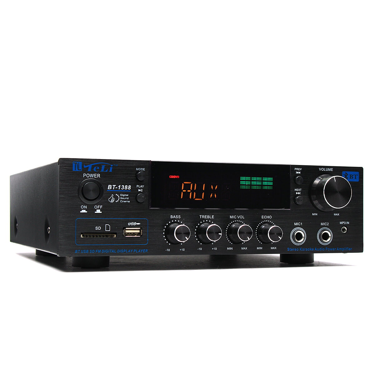 TELI BT-1388 HiFi-Bluetooth-Leistungsverstärker Stereo-Audio-Karaoke-FM-Empfänger USB SD