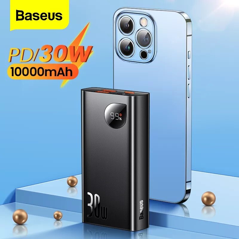 Baseus Adaman2 PD 30W 10000mAh Powerbank Didital Display Snel opladen Externe batterijlader voor iPh