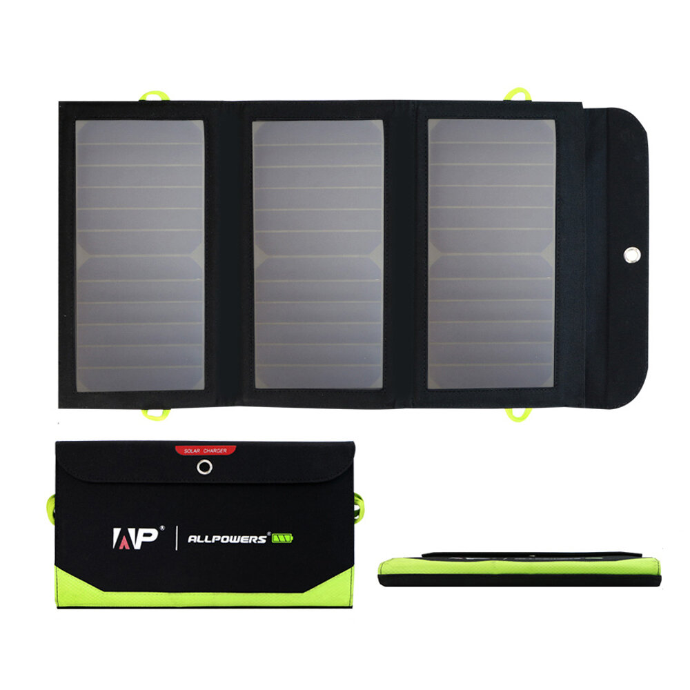 ALLPOWERS 21W太陽光充電器、10000mAhバッテリー、3つのUSBポート（USB-CとUSB-A）、SunPower太陽光パネル電源バンク、アウトドアキャンプ用