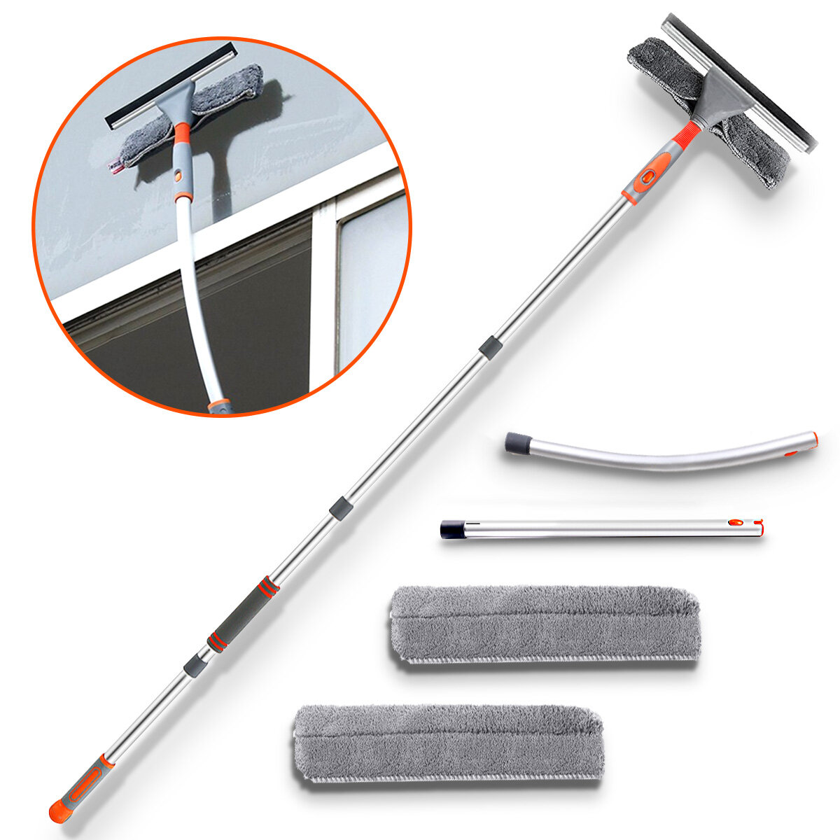 Window Cleaner Baban 61'' Aluminum Microfiber Cleaner Extension Pole Window Cleaning Washing Tool for Car Auto Indoor Ou