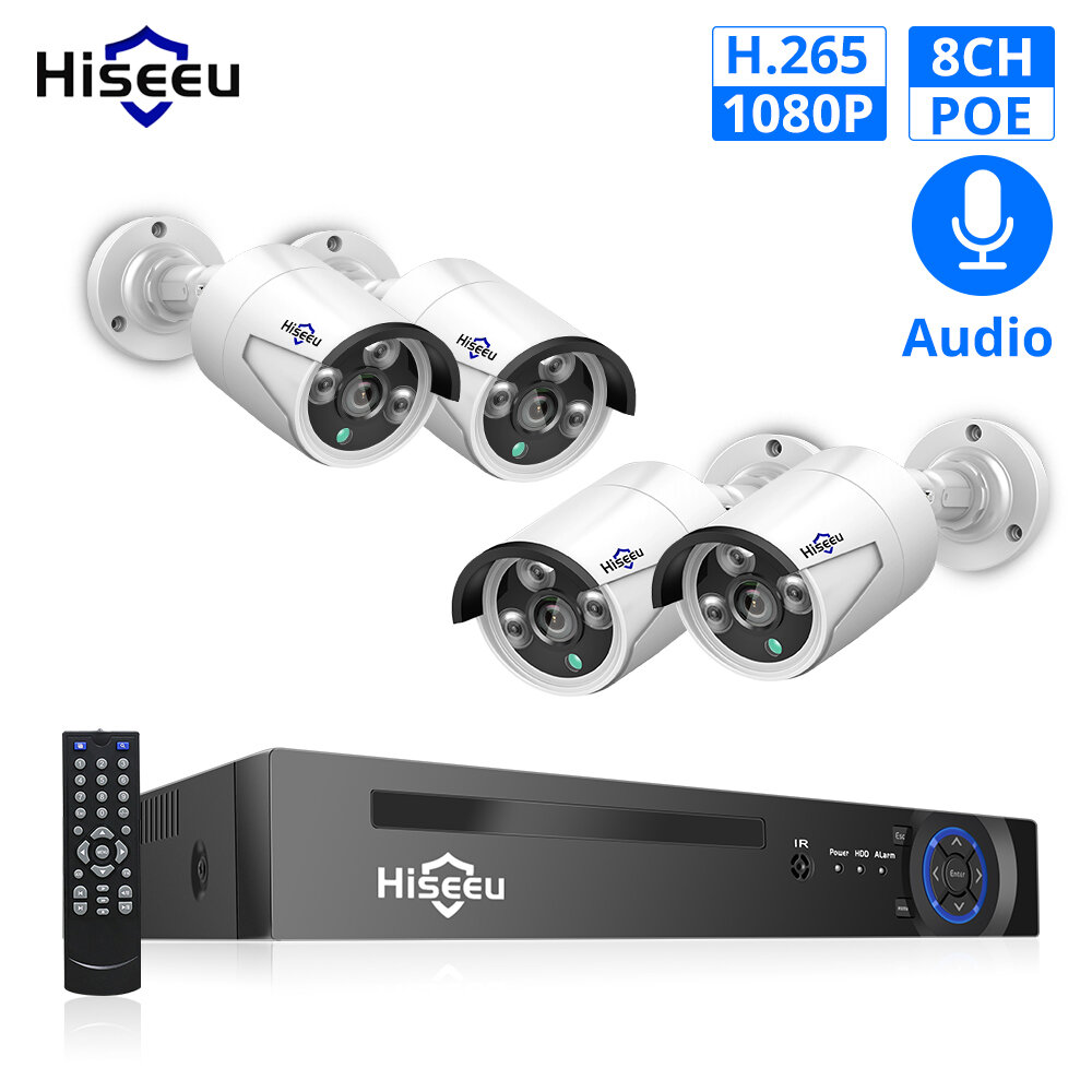 

Hiseeu 4 PCS 8CH POE H.265 NVR Camera System 48V CCTV System 1080P Indoor Outdoor Camera Waterproof 2MP Security Video S