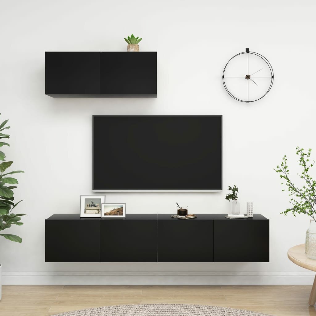 TV Cabinets 3 pcs Black Chipboard