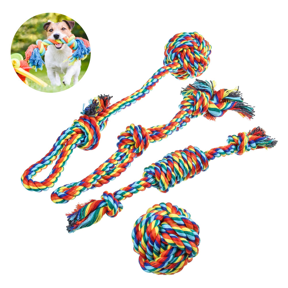 4?stuks?hond?kauwtouw?sterke?knoop bal huisdier gebitsreiniging touw hond speelgoed kit: