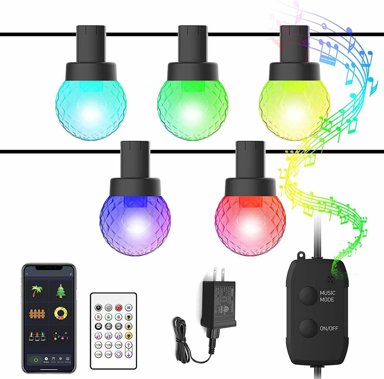 5 m Smart Bluetooth G40 Lamp Lichtslingers Patio Outdoor Colorful Lichten RGB Kerst Decoratieve Verl