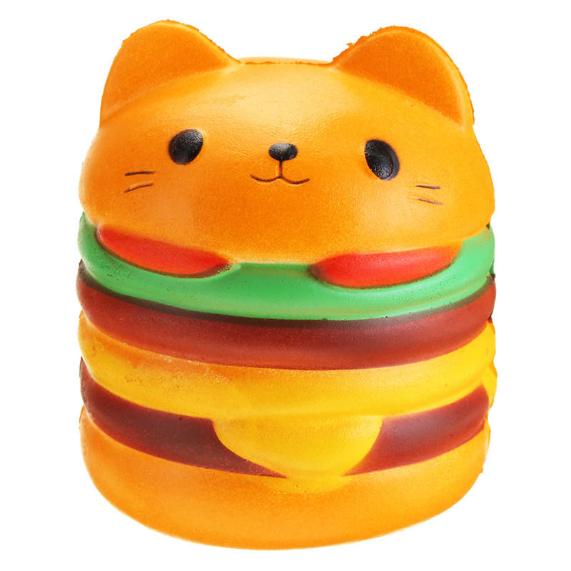 11*10CM Squishy Cute Hamburger Cat Slow Rising Cartoon Scented Bread Soft F...