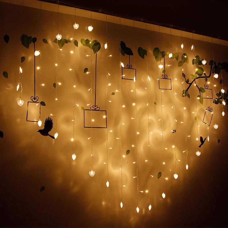 LED Love Heart Shape String Light Curtain 128 LEDs Colorful Valentine Deco RK771 