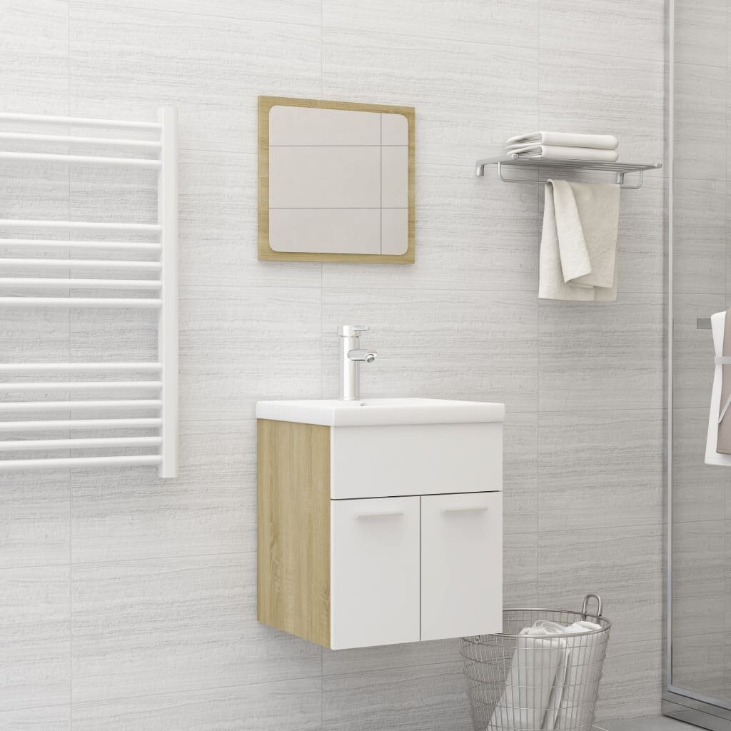 VidaXL Sink Cabinet with Mirror 2 PieceBathroom Furniture Set White and Sonoma Oak Chipboard