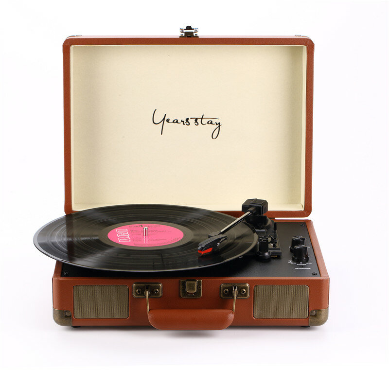 Vinyl platenspeler platenspeler LP Disc bluetooth draagbare lederen grammofoon fonograaf luidspreker