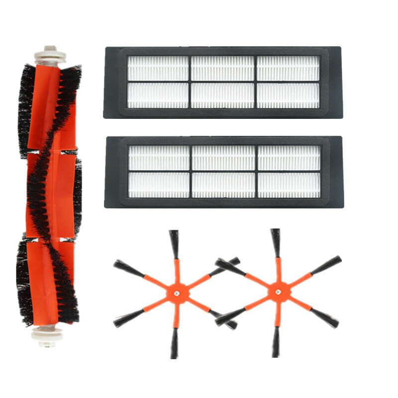 5pcs Vacuum Cleaner Parts for Xiaomi Roborock HEPA Filters*2 Orange Side Brushes*2 Main Brush*1 Non-