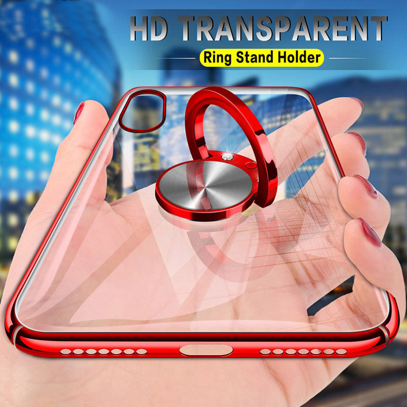Bakeey Transparent Ring Holder Color Plating Anti-Scratch Hard PC Protective Case For Xiaomi Mi8 Non