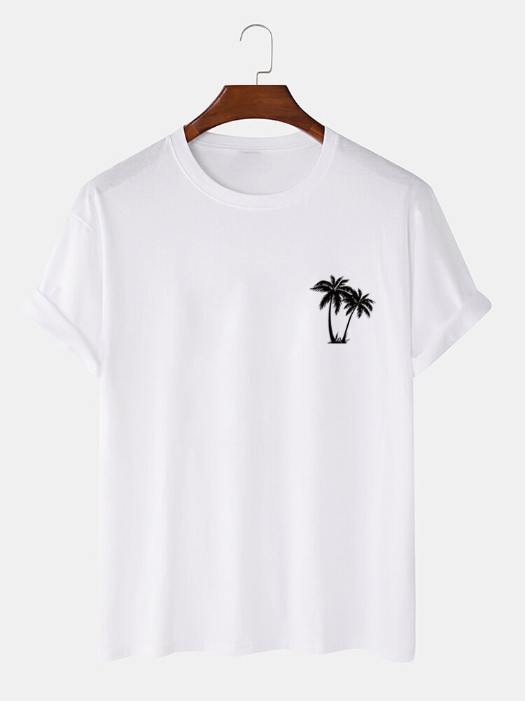 Heren T-shirts met korte mouwen van 100% katoen met kokospalmprint op de borst