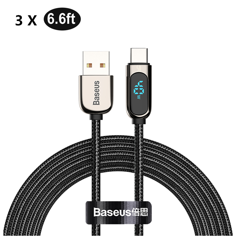 

[3 Pack]Baseus 40W 5A USB Type-C Data Cable 2M Black Voltage LED Digital Display Data Transmission Cord Line For Samsung