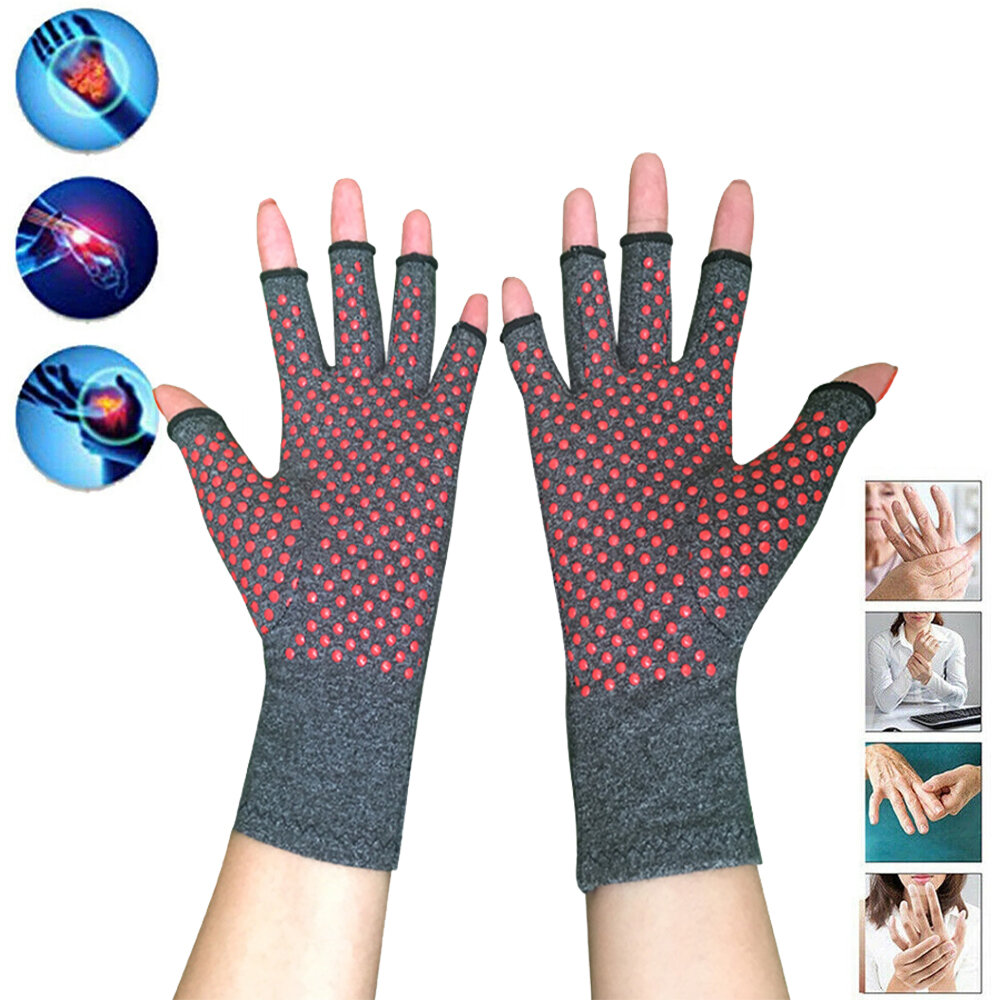 LUYIXIN 1 Pair Breathable Half-Finger Relieve Arthritis Hand Compression Therapy Gloves Unisex Heate