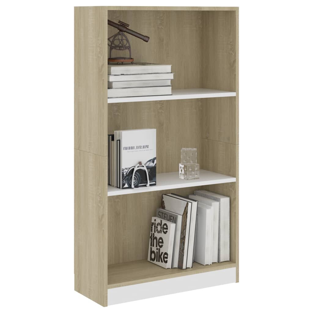 3-Tier Book Cabinet White and Sonoma Oak 23.6