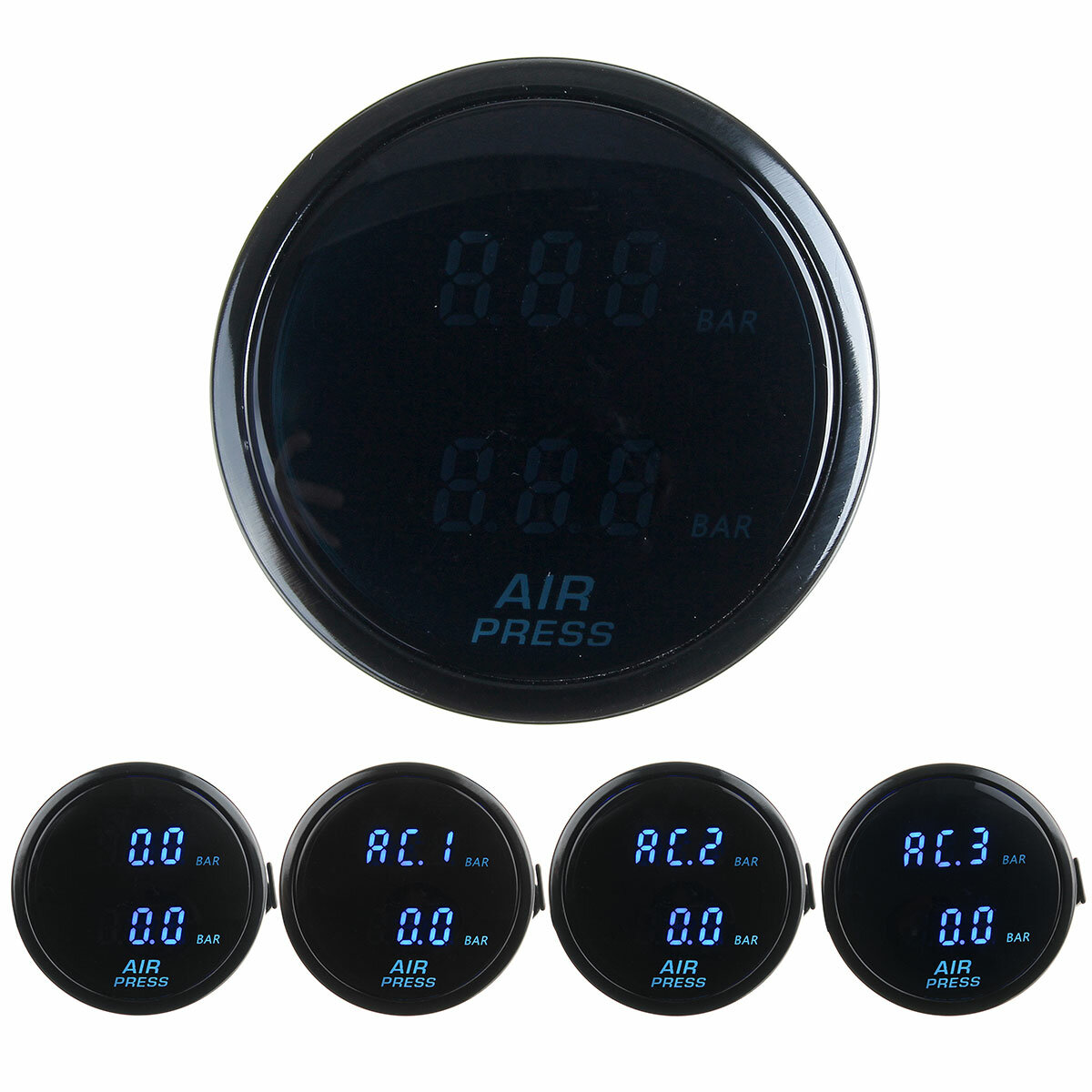 52mm Air Pressure Gauge Bar Dual Digital Display Air Ride Meter with Sensor Blue LED