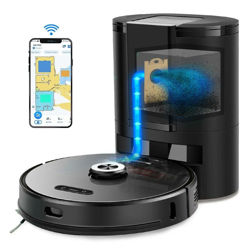 Proscenic M8 Pro Smart Robot Vacuum Cleaner with Intelligent Dust Collector 2 in 1 Vacuuming Mopping LDS 8.0 Laser Navigation 3000Pa Suction 5200mAh Battery 250 Mins Run Time Google Home Alexa APP Remote Control